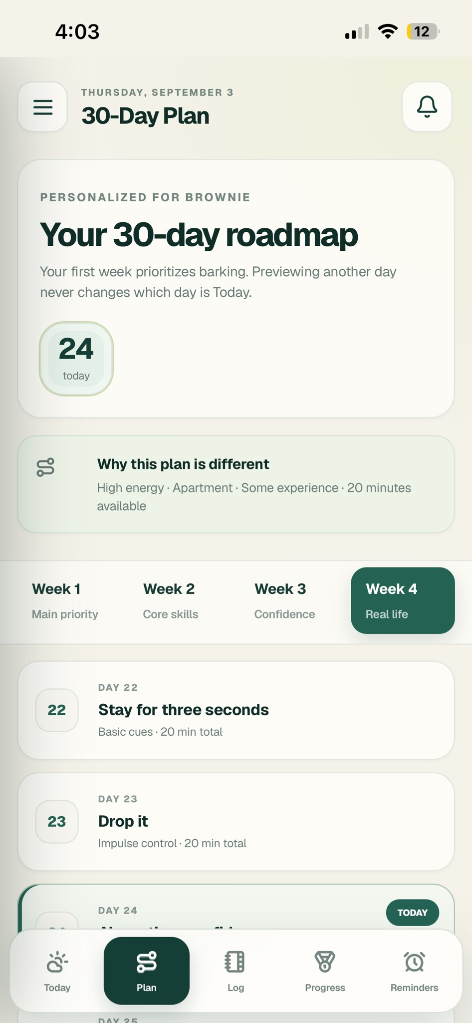 PupManager 30-Day Plan screen