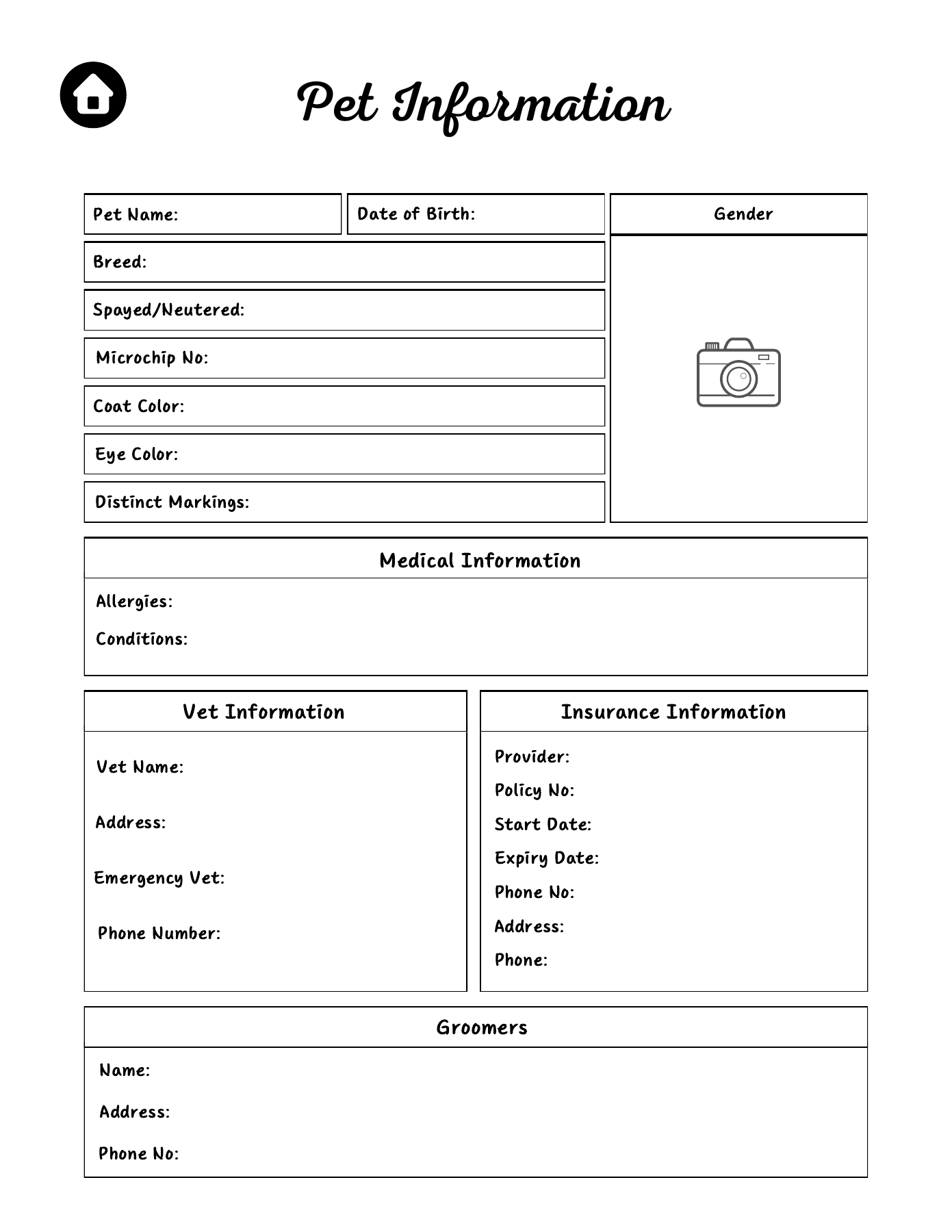 Pet Care Planner: Pet information worksheet