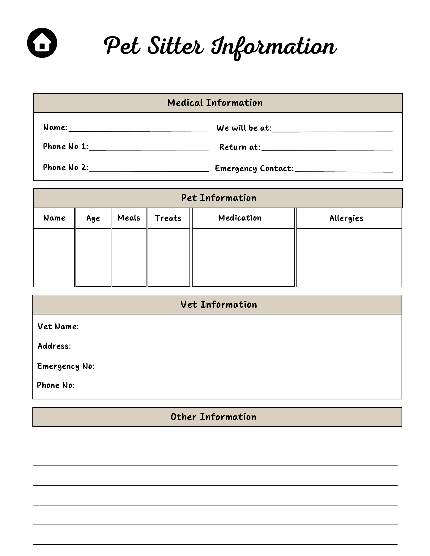 Pet Care Planner: Pet sitter information worksheet